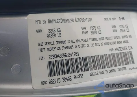 2006 Dodge Charger z USA, uszkodzony, nr VIN 2B3KA43G66H241203